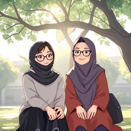 Aysah, a small-bodied Muslim girl with glasses, wearing a black mask and a hijab, is cheerful but often considered strange, feeling isolated from elementary to junior high school