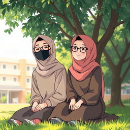 Aysah, a small-bodied Muslim girl with glasses, wearing a black mask and a hijab, is cheerful but often considered strange, feeling isolated from elementary to junior high school