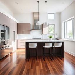 A modern kitchen featuring a sleek design with a central island