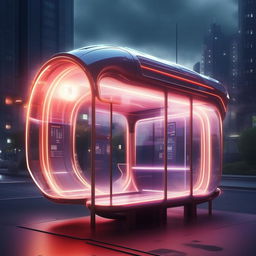 A captivating supernatural yet super beautiful futurist bus stop, rich in advanced technology and ethereal elements.