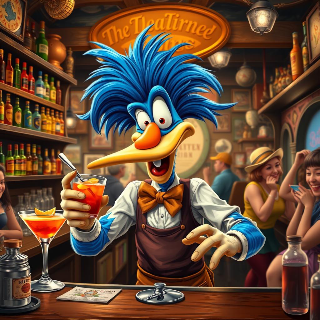 Gonzo the Great as a quirky bartender in a lively tavern setting