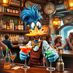 Gonzo the Great as a quirky bartender in a lively tavern setting