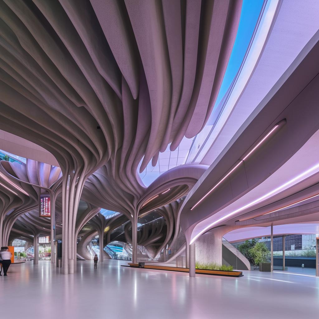 A futuristic and stunningly beautiful bus station designed with aesthetic curves and shapes