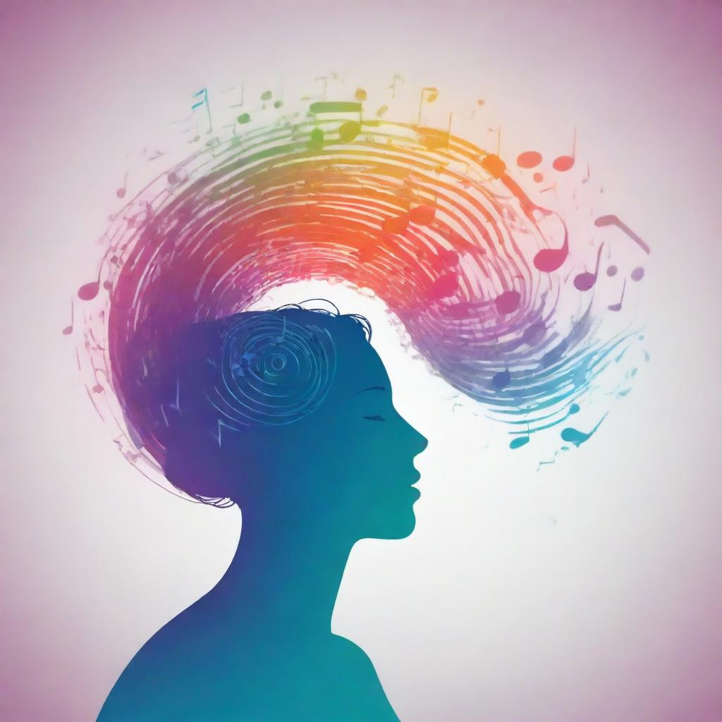 Gradient background showcasing introversion, a centerpiece silhouette with closed eyes and swirling musical notes. The statement 'Introversion is a roaring symphony; silence, a mighty resonance' in contrasting fonts, amplifying impact with vibrant colors from the notes. Suggestive music symbols and singer subtly incorporated.