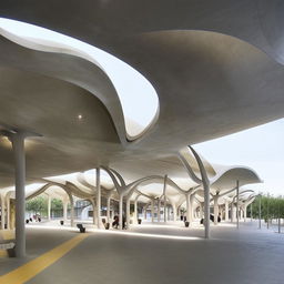 A futuristic and stunningly beautiful bus station designed with aesthetic curves and shapes