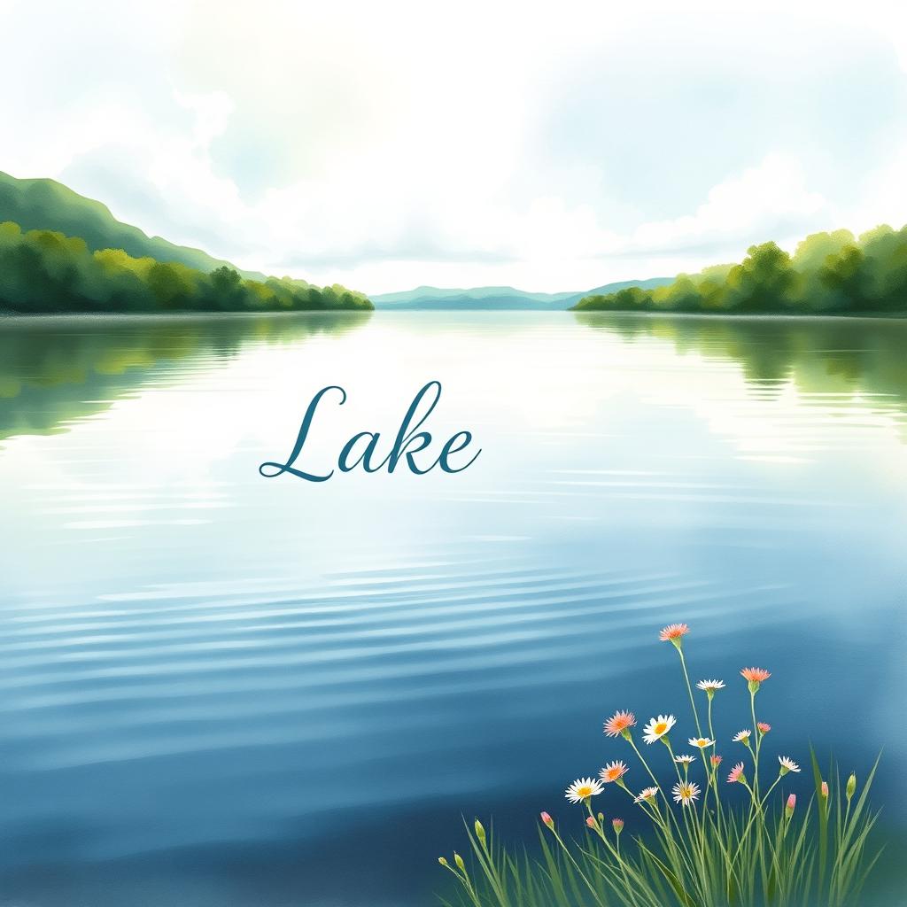 A stunning watercolor painting of a serene lakeside scene for a book cover design