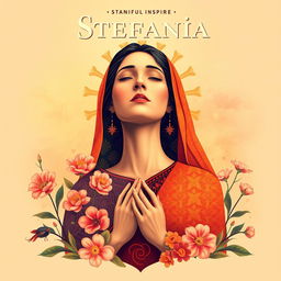 A beautiful and evocative poster design inspired by the song 'Stefania', showcasing a maternal figure radiating strength and tenderness