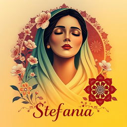 A beautiful and evocative poster design inspired by the song 'Stefania', showcasing a maternal figure radiating strength and tenderness