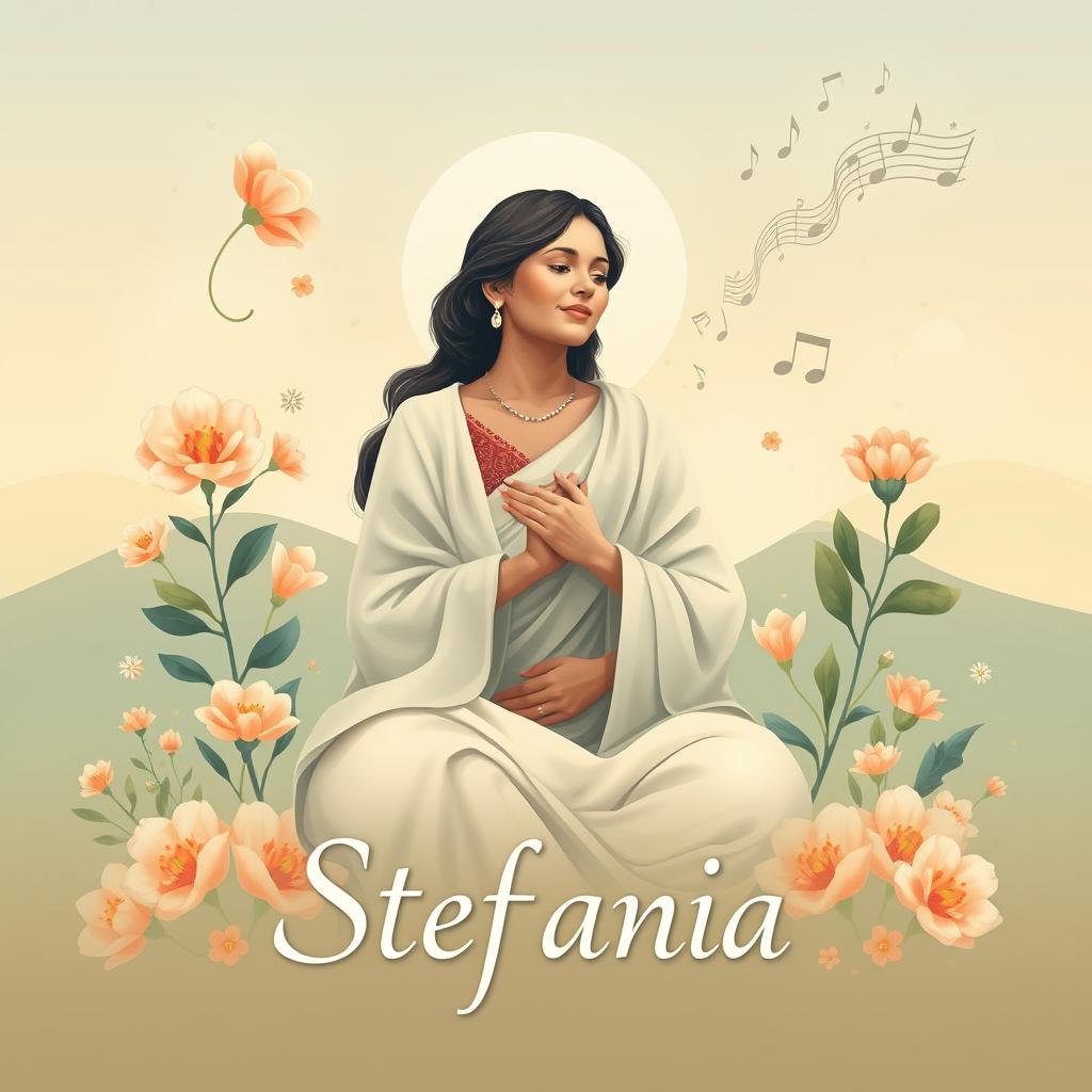 An evocative poster design inspired by the song 'Stefania', featuring a serene and powerful maternal figure