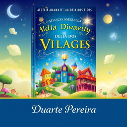 A colorful and enchanting book cover featuring three villages: Aldeia Amarela (Yellow Village), Aldeia Diamante (Diamond Village), and Aldeia dos Ricos (Rich Village)