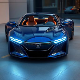 A photorealistic CGI rendering of the upcoming BLU MISANO car designed by HONDA, showcasing its shiny ultra assertive look