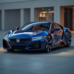 A photorealistic CGI rendering of the upcoming BLU MISANO car designed by HONDA, showcasing its shiny ultra assertive look