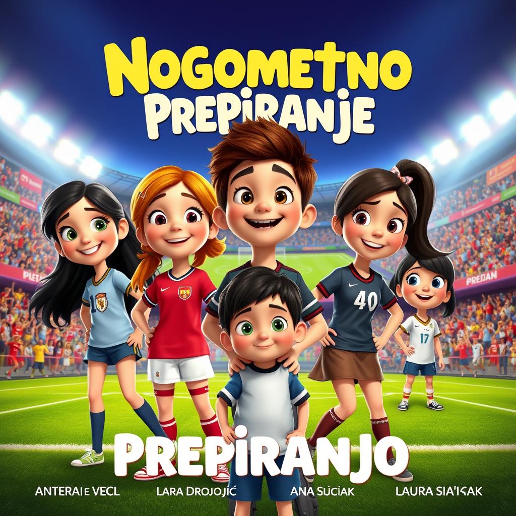 A vibrant film poster for an animated movie titled 'Nogometno Prepiranje'