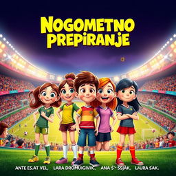 A vibrant film poster for an animated movie titled 'Nogometno Prepiranje'