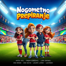 A vibrant film poster for an animated movie titled 'Nogometno Prepiranje'