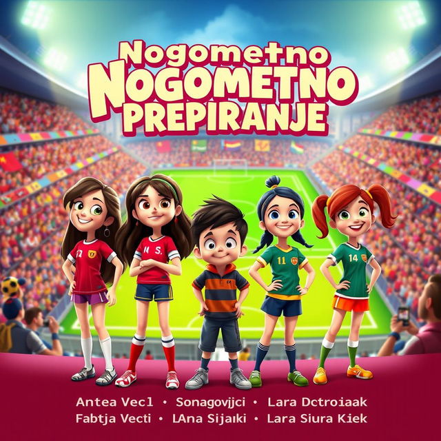 A vibrant film poster for an animated movie titled 'Nogometno Prepiranje'