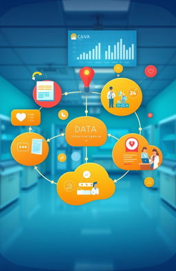 A conceptual illustration depicting the journey of data intelligence in healthcare management