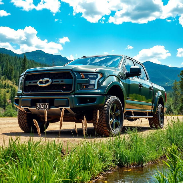 A rugged and powerful pickup truck with a striking serpent emblem prominently displayed on the front grille