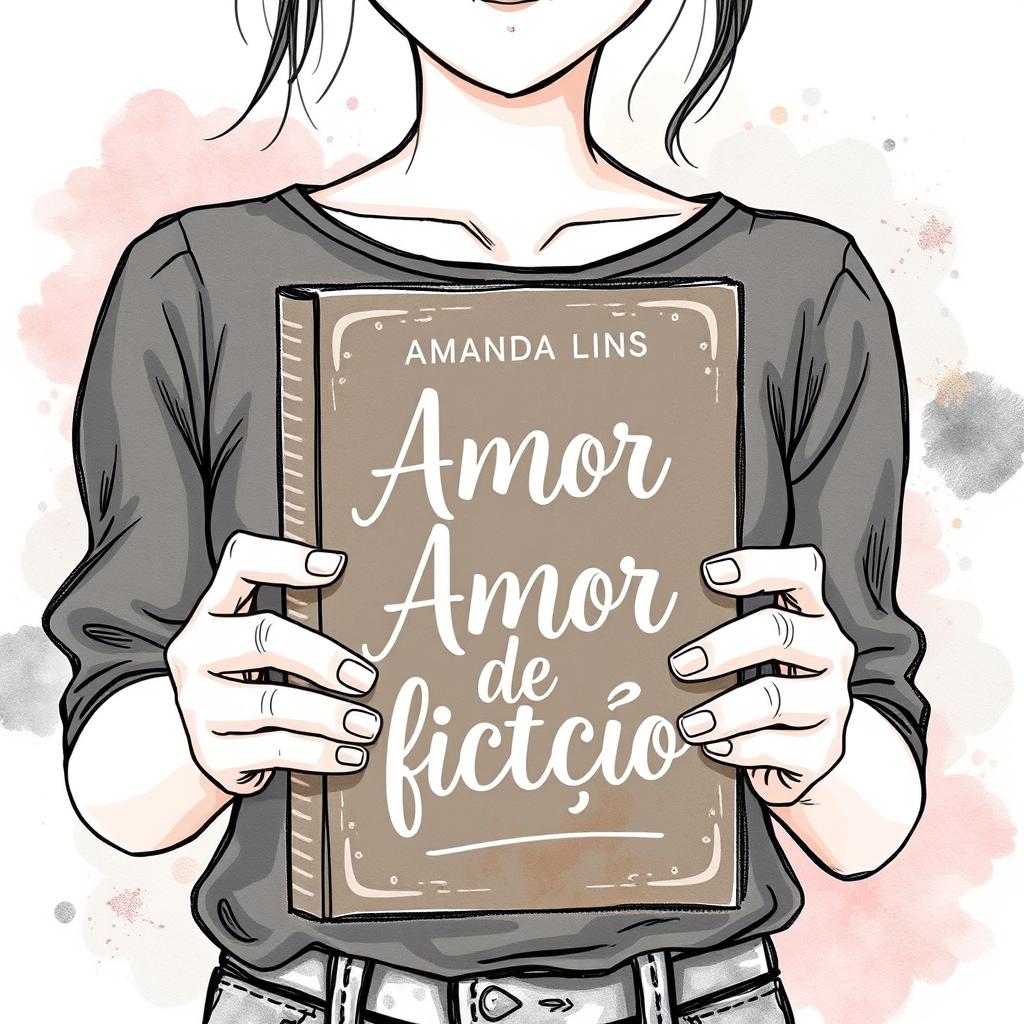 A drawing of a girl with only her torso and arms visible, holding a book prominently in front of her