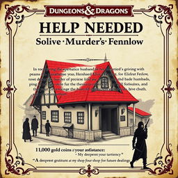 A vintage-style quest poster set in a Dungeons & Dragons fantasy world