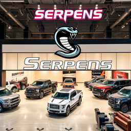 A dynamic pickup truck company named 'Serpens,' specializing in high-quality, durable trucks