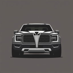 A minimalist design of a pickup truck showcasing a striking cobra emblem on the front