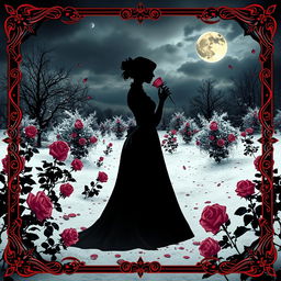 A gothic book cover featuring a silhouette of a duchess elegantly smelling a rose