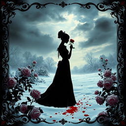 A gothic book cover featuring a silhouette of a duchess elegantly smelling a rose