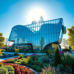 A stunning modern architectural building uniquely designed in the shape of the map of Ukraine