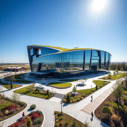 A stunning modern building creatively designed in the shape of the map of Ukraine, featuring a bold, asymmetric silhouette that echoes the country's geographic contours