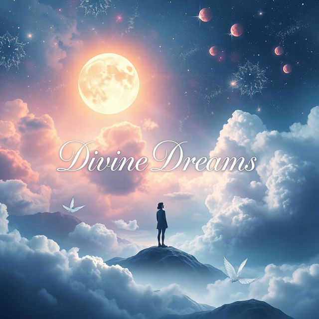 A captivating book cover design featuring the title 'Divine Dreams' prominently displayed in elegant, dreamy font at the center