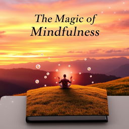 A captivating book cover for 'The Magic of Mindfulness', featuring a serene and mystical landscape