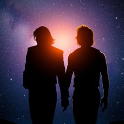 A stylized scene depicting silhouettes of a figure resembling the iconic Thriller character Michael Jackson and another figure inspired by the WWF Ultimate Warrior, both walking together from behind