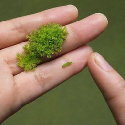 An image comparing the world's shortest flower, the Duckweed (Wolffia), alongside a human finger for scale. The minute size of the flower, contrasted against a normal-sized finger, highlights the remarkable diversity in nature's spectrum.