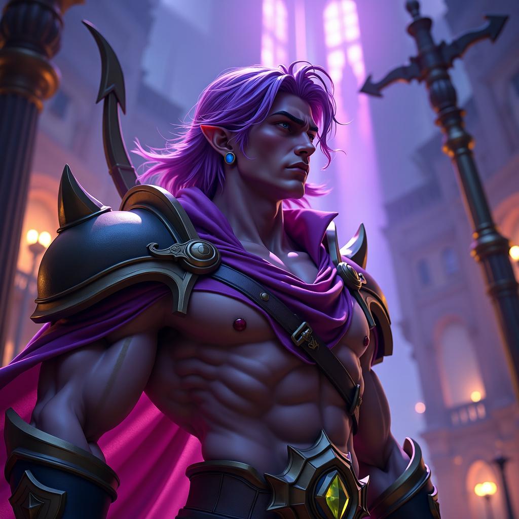 A high fantasy scene featuring Malzahar from League of Legends, depicted as a muscular and handsome character