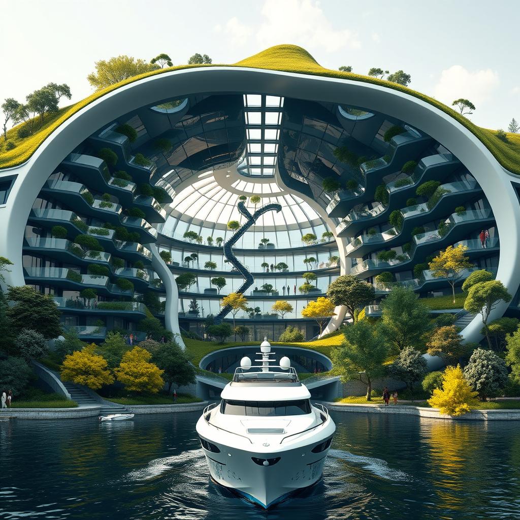 A super photorealistic image of a modern building designed to resemble the silhouette of Ukraine, featuring a large opening shaped like the map of Ukraine