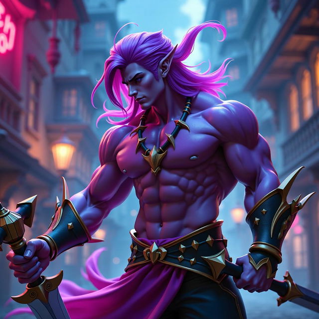 A high fantasy scene featuring Malzahar from League of Legends, depicted as an incredibly muscular and handsome character