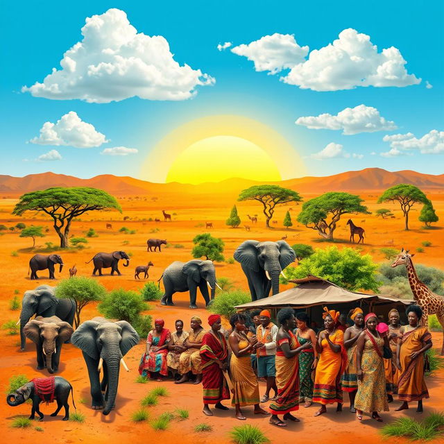 A vibrant and colorful representation of Africa, showcasing its diverse landscapes and cultures