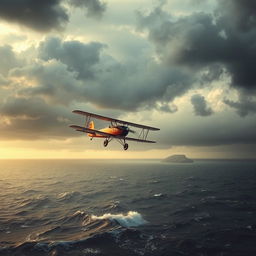 A dramatic and captivating scene depicting the mysterious disappearance of Amelia Earhart