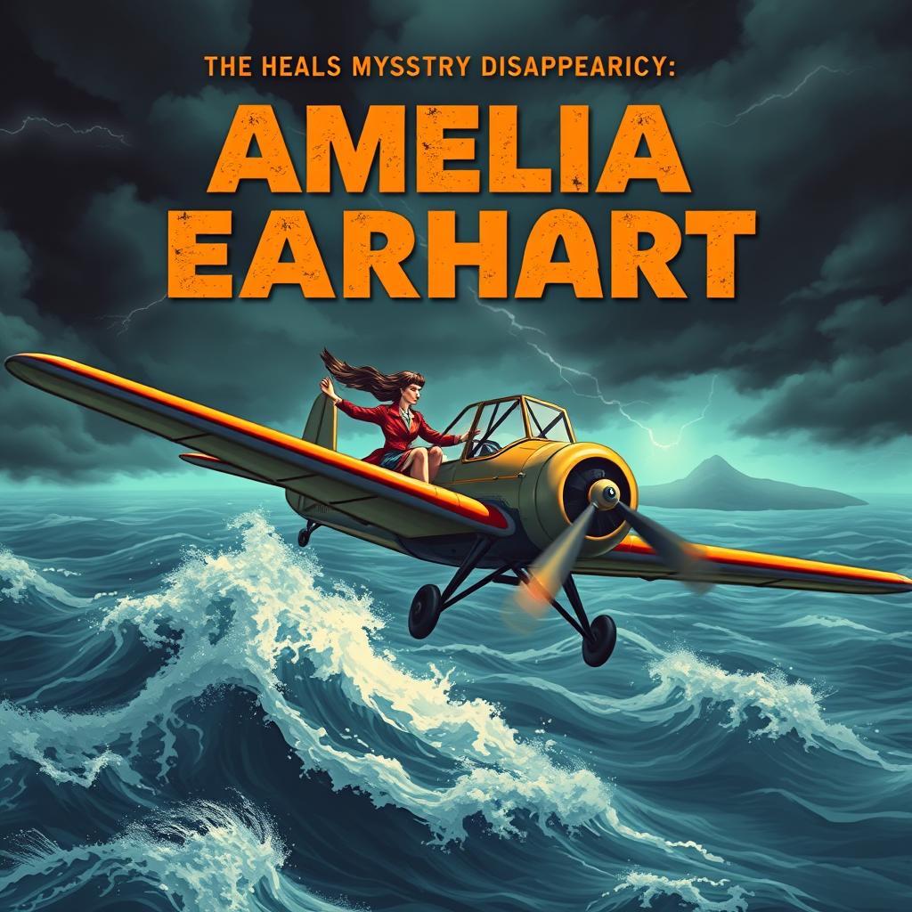 A captivating thumbnail design illustrating the mysterious disappearance of Amelia Earhart