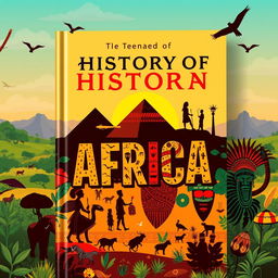 A captivating book cover design that depicts the rich and diverse history of Africa, tailored for a teenage audience