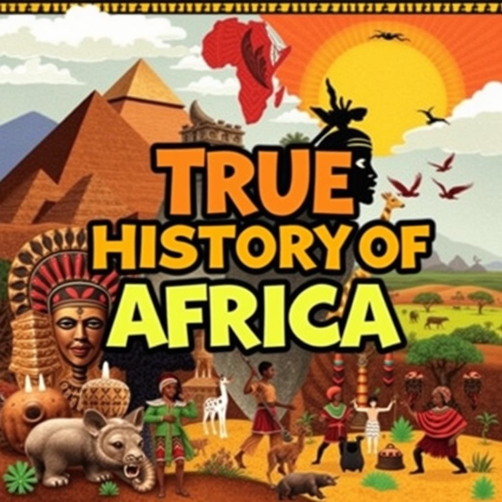 A vibrant book cover design focused on the true history of Africa, specifically for a teenage audience