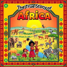 A colorful and engaging book cover for children's literature, depicting the rich history of Africa