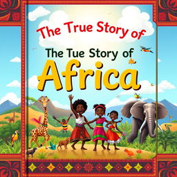 A vibrant and enchanting book cover designed for children, celebrating the true history of Africa