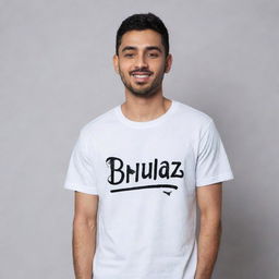 A dirty white t-shirt with the text 'BHULDAZ' prominently featured. Incorporate different creative designs around and within the text to make it stand out.