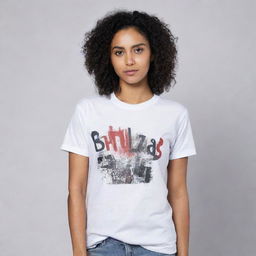 A dirty white t-shirt with the text 'BHULDAZ' prominently featured. Incorporate different creative designs around and within the text to make it stand out.