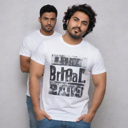 A dirty white t-shirt with the text 'BHULDAZ' prominently featured. Incorporate different creative designs around and within the text to make it stand out.