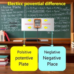 A detailed physics diagram illustrating the concept of electric potential difference (voltage)