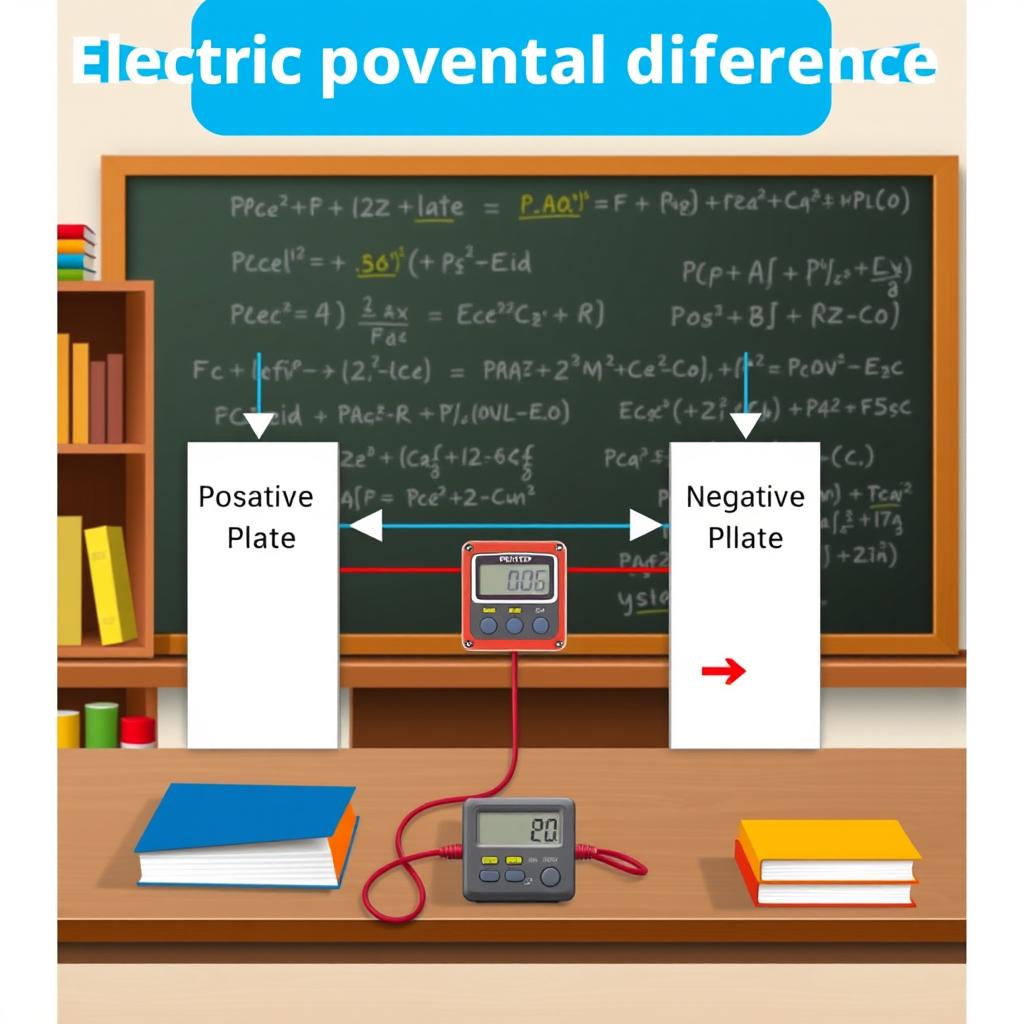 A detailed physics diagram illustrating the concept of electric potential difference (voltage)