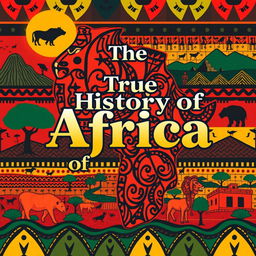 Cover design for a book titled 'The True History of Africa' in the Menga style, featuring bold and vibrant colors that reflect the diverse cultures of Africa